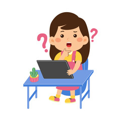 cute little kid girl use graphic tablet