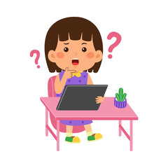 cute little kid girl use graphic tablet
