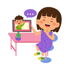 cute little kid girl use graphic tablet