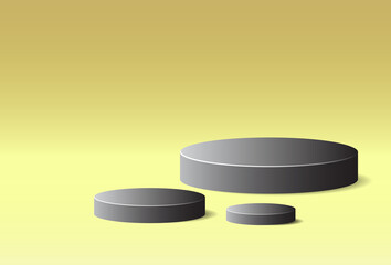 Black blank product step podium scene isolated on yellow background.