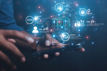 engineer or businessman Show holograms to exchange industrial systems technology industrial cloud...