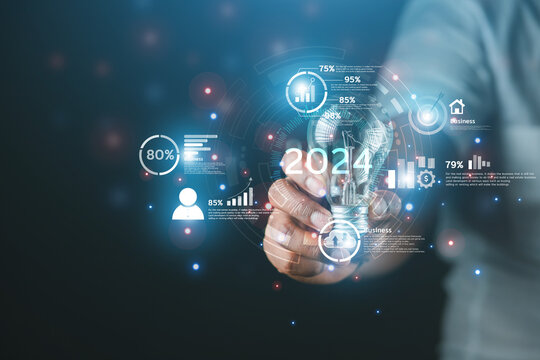 2024 business concept, businessman or engineer Show the trend of driving digital currency to develop online business.	
