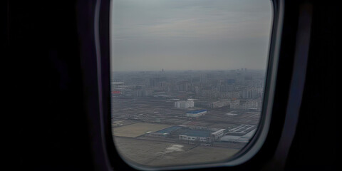 Naklejka premium Airline business class city view - Generative AI