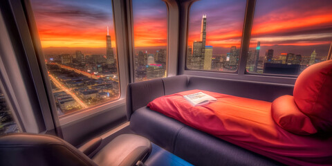 Fototapeta premium Airplane seat with a great view from the window - Generative AI