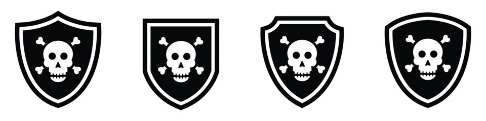 Shield with pirate skull icon, vector illustration