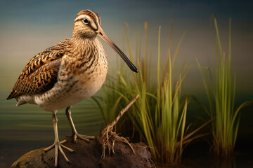 Common snipe gallinago close up