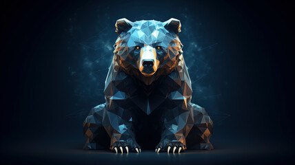Illustration bear in polygon wireframe glowing lighting style