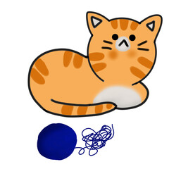Cartoon orange cat and blue thread stalk .