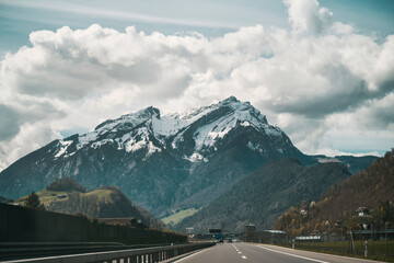 Mountain road landscape. road scene in colorful nature. Nature landscape on beautiful highway. car...