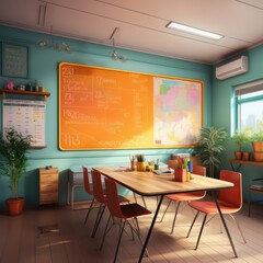 Vibrant Classroom Wall with Posters and Notes Isolated Vector