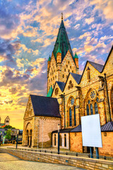 Fototapeta na wymiar Paderborn Cathedral in North Rhine-Westphalia, Germany at sunset