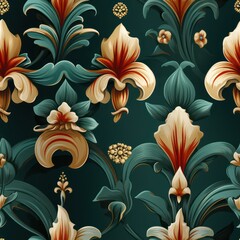 Seamless Fleur De Lis Pattern Emerald Background