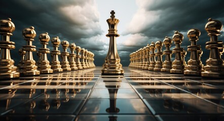 Gold queen is the leader of the chess in the game on board. Business concept. Strategy, Success, management, business planning, disruption and leadership concept.