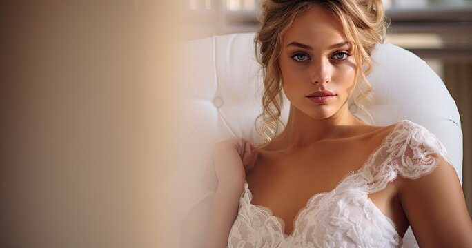 Beautiful bride in luxury hotel room