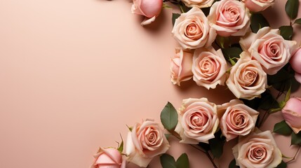 Elegant Flat Lay Delicate Roses on Soothing Beige Background