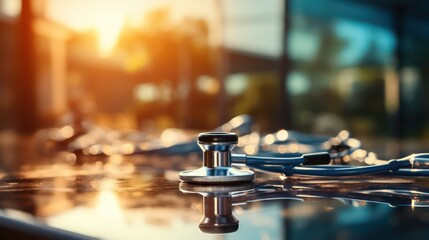 Medical Doctor Diagnosis Stethoscope on Blue Health Science Background