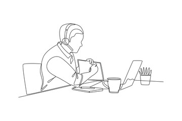 One continuous line drawing of effective and productive concept. Doodle vector illustration in simple linear style. 