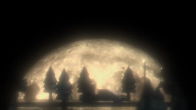Mind Blowing Visualization of Rural Landscape Scene With Moon, Car, Trees. 3D Render Animation. Seamless Loop.