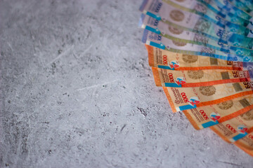 Kazakh money. Close-up bills. Tenge cash