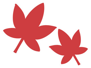 シンプルな二枚の赤いもみじのイラスト素材　主線なし