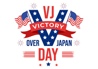 VJ Victory Over Japan Day Celebrate Vector Illustration with United State Flag Background in Flat Cartoon Hand Drawn for Landing Page Templates
