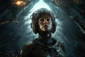  A seasoned scifi space explorer clad in an advanced, generative artificial intelligence