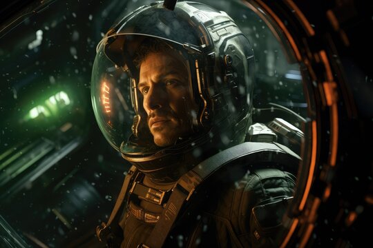  A seasoned scifi space explorer clad in an advanced, generative artificial intelligence