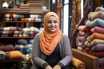 Fototapeta na wymiar A determined journalist a beautiful smiling Muslim woman, generative artificial intelligence