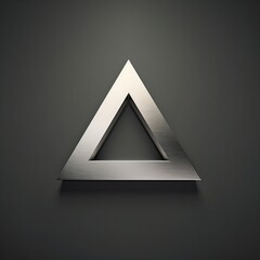 Bushed metal 3D triangle logo design on dark background, AI-generative