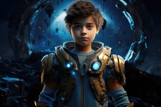  A seasoned scifi space explorer clad in an advanced, generative artificial intelligence