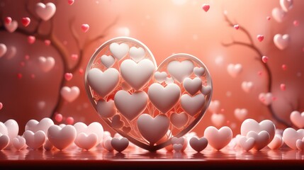 Pink Background with White Hearts Romantic Whimsy