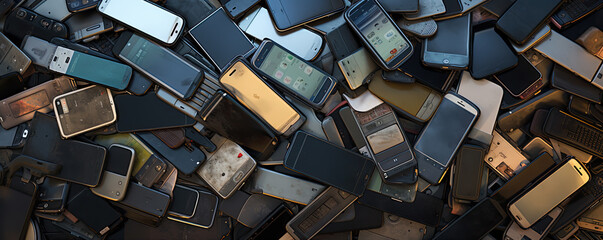 Huge pile of smartphones or second hand phones. - obrazy, fototapety, plakaty