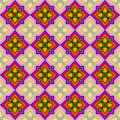 Seamless pattern with floral ornament. Contoured symmetrical print. Bright textile design.
