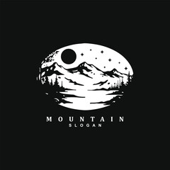 Mountain adventure expedition logo design badge isolated on black background 
