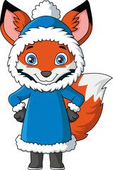 Cute fox cartoon wearing winter clothes