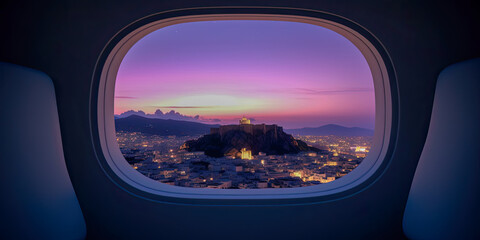 Naklejka premium Airplane seat with a great view from the window - Generative AI