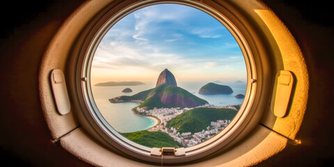 Fototapeta premium Airplane seat with a great view from the window - Generative AI