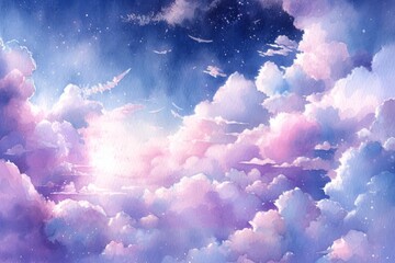 Oniryczne Niebo: Anime w Stylu Akwareli Ukazujące Piękne, Marzeniowe Wrażenie - Generative AI 9