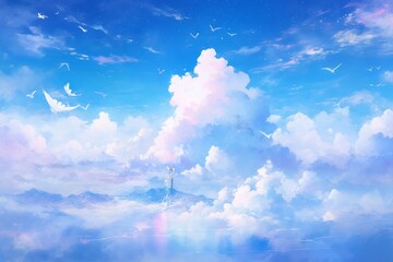 Oniryczne Niebo: Anime w Stylu Akwareli Ukazujące Piękne, Marzeniowe Wrażenie - Generative AI 11
