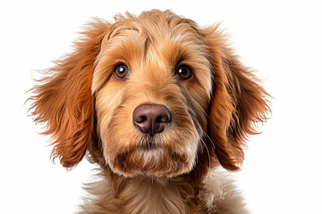 portrait of a Goldendoodle Dog with white background
