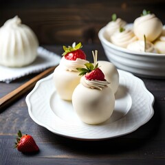 dessert with cream and strawberries