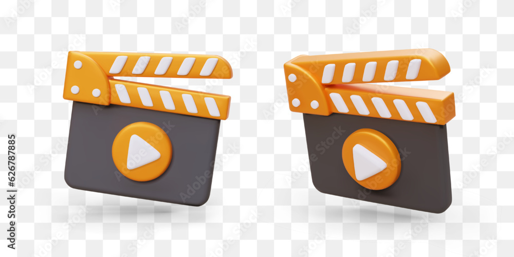 Poster realistic color clapperboard for shooting movie. signal to start filming. traditional tool for synch