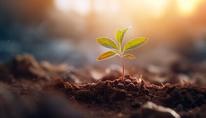Growth and Renewal: A Small Plant Flourishing in Sunlight and Soil, Generative AI