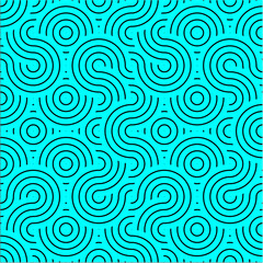 Fototapeta na wymiar Cyan or blue & Black seamless undulating wavey pattern textured background wallpaper vector