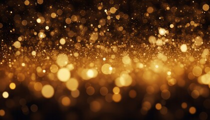 Abstract Black Gold Bokeh Light Background with Golden Gift Box and Festive Elements, Top View, Copy Space, Generative AI