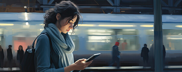 Young woman reading a message on the phone, copy space for text - Powered by Adobe