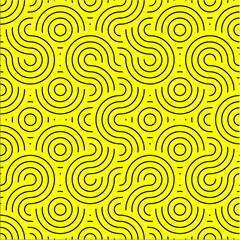 Yellow & Black seamless undulating wavey pattern textured background wallpaper vector