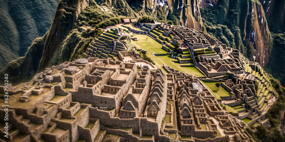 Poster aerial view of machu picchu - generative ai