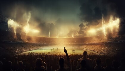 Excited Fans Cheering Outside the Stadium during an Intense Match, Copy Space, Generative AI