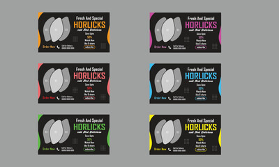 Horlicks & Drink social media post template vector,  cold And Delicious, Horlicks instant malted youtube thumbnail design illustration.